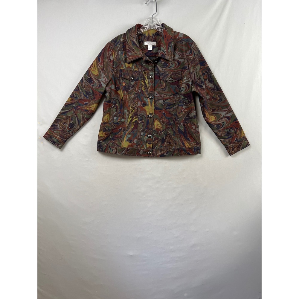Christopher & Banks Marble Swirl Jacket Womens PL Multi Excellent Petite Denim